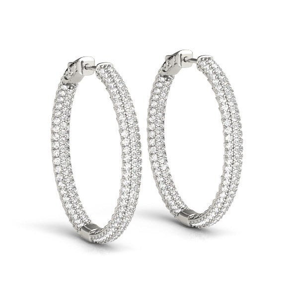 14k White Gold Two Row Pave Set Diamond Hoop Earrings (7 cttw) in a sleek high-contrast midnight luxury editorial style
